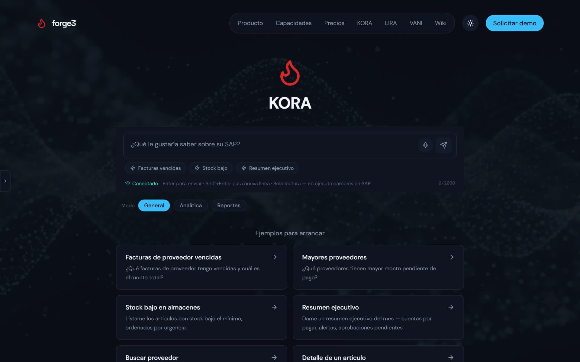 Vista previa de KORA — Agente conversacional SAP B1