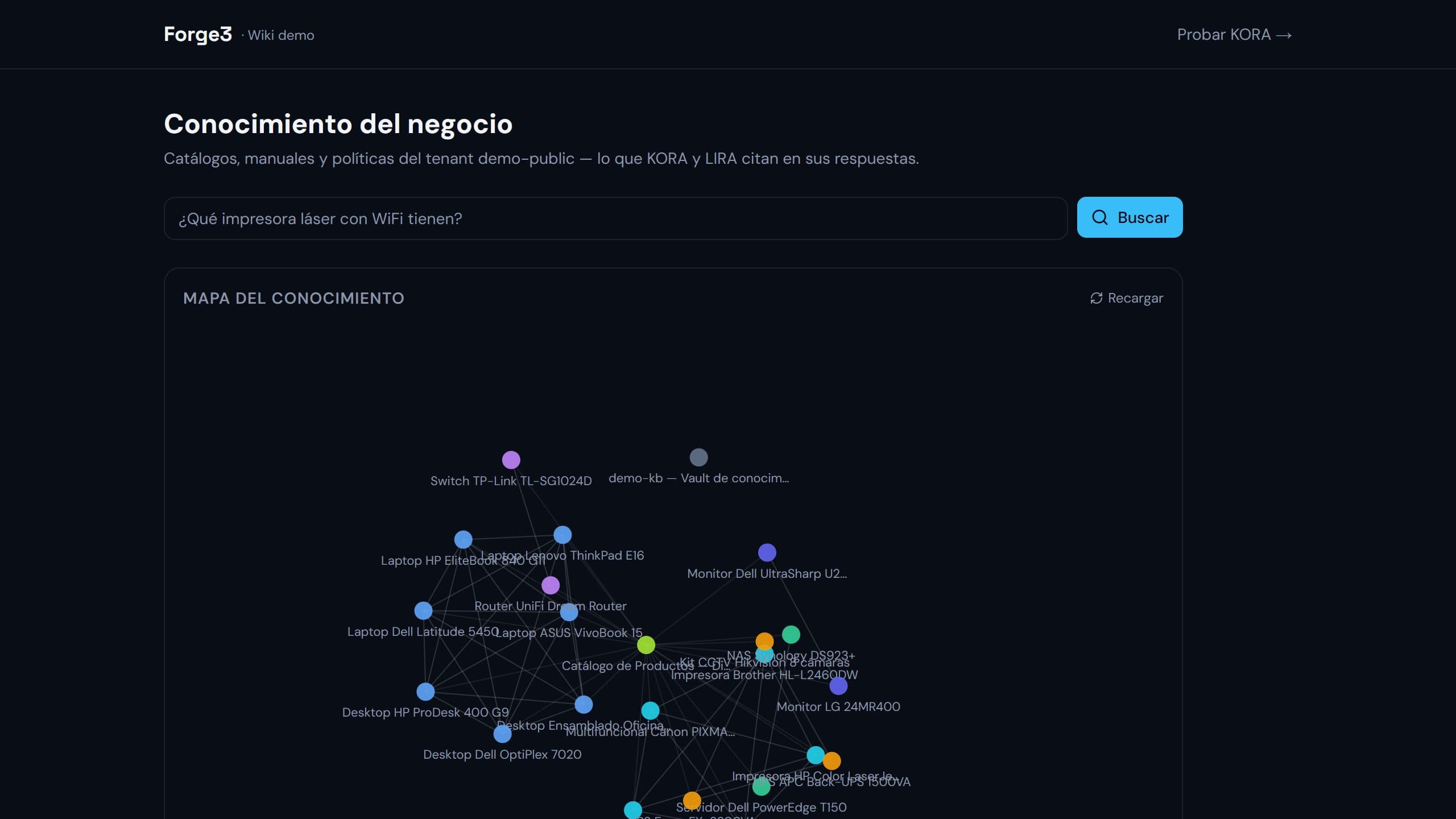 Vista previa de Knowledge base con citas